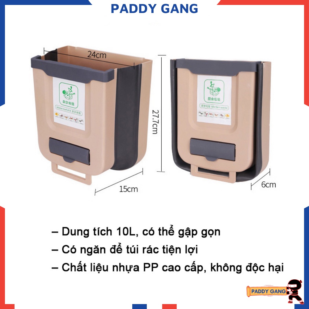 Thùng Đựng Rác Gấp Gọn Treo Tủ Bếp Thông Minh, Thùng Rác Nhựa Ô Tô Sọt Rác Có Ngăn Để Túi Đựng Rác Tự Phân Hủy PaddyGang