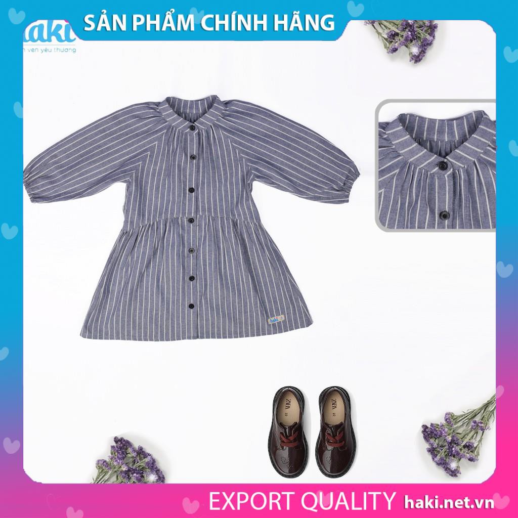 Váy bé gái kẻ tay raglan -HK489, đầm thiết kế cho bé từ 1-8 tuổi HAKI (Kẻ ghi)