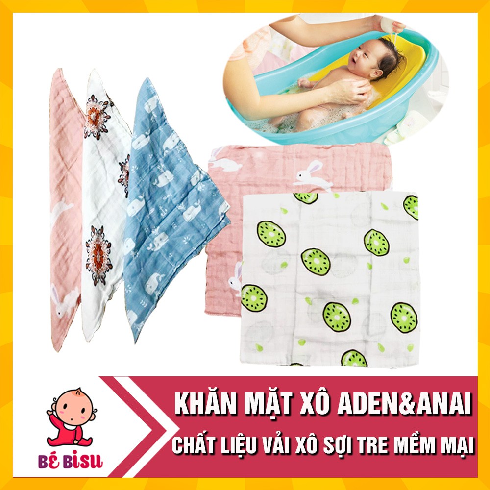 Set 3 khăn mặt xô sợi tre 4 lớp Aden Anai cho bé (30x30cm)