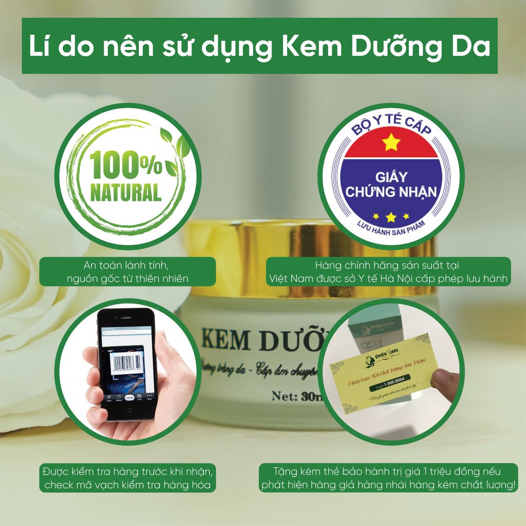 Kem Dưỡng Da Quyên Lara (30ml) - Kem dưỡng da nguồn gốc thiên nhiên - Mỹ phẩm thiên nhiên - Số công bố 2299/18/CBMP-HN