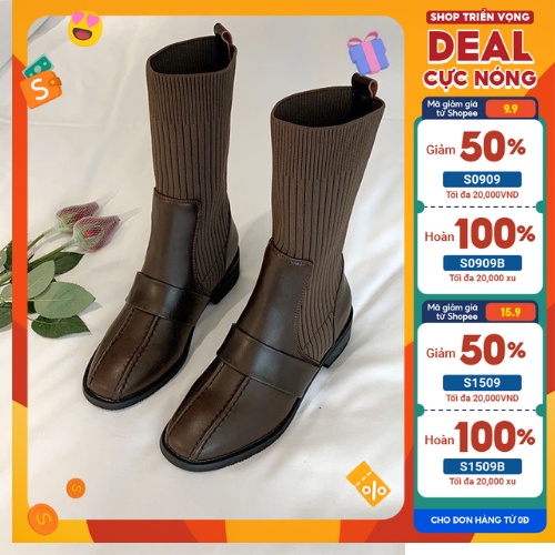 BOOTS Lỡ Cổ Len, Mũi Da Ôm Chân