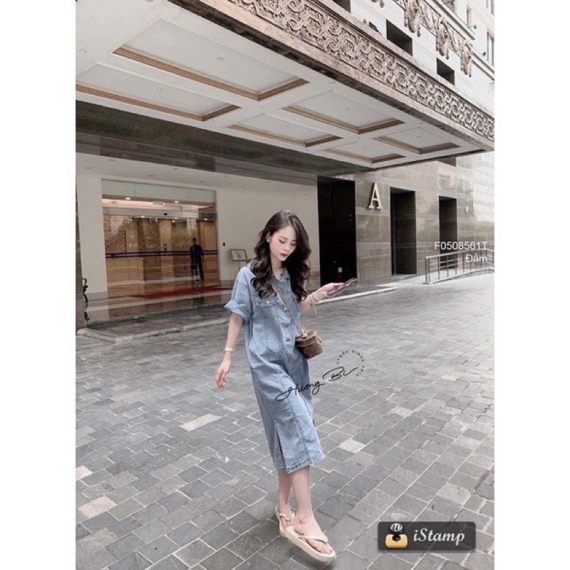 Đầm jean dáng sơ mi suông, Váy bò demi form suông siêu hot