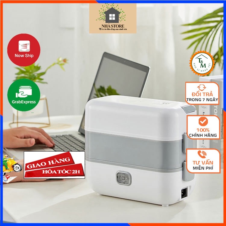Hộp ủ cơm cắm điện 2 tầng 4 ngăn đựng đồ đi học,đi làm văn phòng tiện lợi, Hộp cơm điện hâm nóng và nấu chín thức ăn T&M