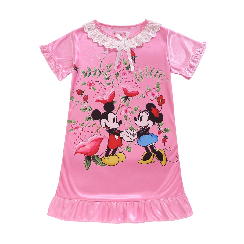 Đầm Ngủ Tay Ngắn In Hình Mickey Thời Trang Dành Cho Bé Gái