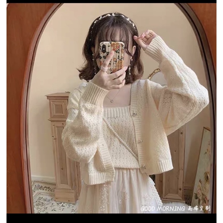 [ẢNH THẬT] SET ÁO LEN HAI DÂY KÈM ÁO KHOÁC LEN CẢDIGAN LÔNG THỎ | BigBuy360 - bigbuy360.vn