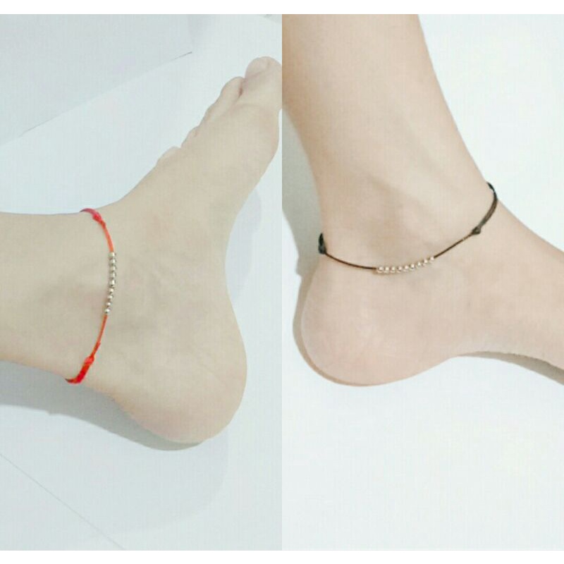 Lắc chân chỉ đỏ, chỉ đen may mắn, bình an, tài lộc mix hạt bi ảnh thật tự chụp