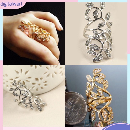 Nhẫn đeo giữa ngón tay hình chiếc lá đính đá sang trọng dành cho nữ