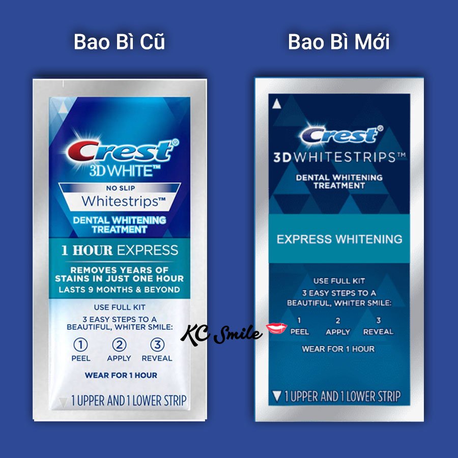 Set 7 gói miếng dán trắng răng Crest 1 Hour Express - Giúp răng trắng sáng nhanh và bền màu với 1 liệu trình