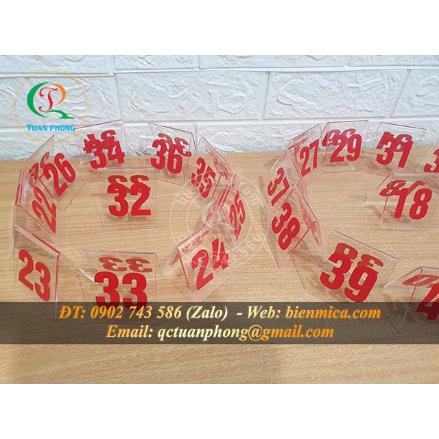 Số Bàn Mica trong 3mm  Số Bàn Mica Đài Loan 6*7cm cho quán cà phê,quán ăn