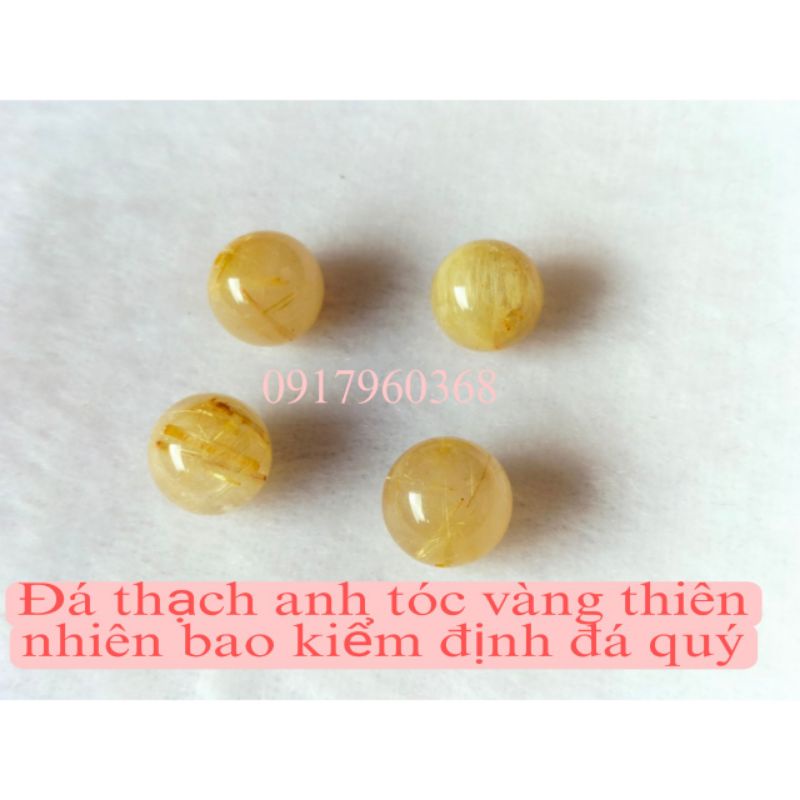 Viên đá tròn agat, quartz tóc đỏ, tóc vàng, tóc xanh xỏ DIY xỏ handmade làm vòng có nhiều màu