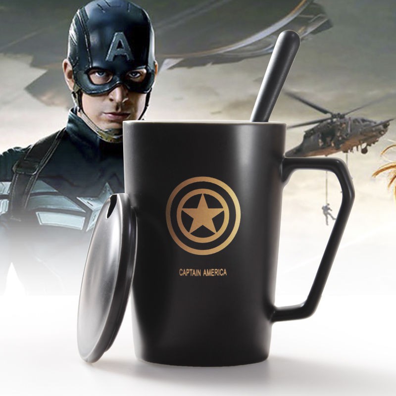 Cốc uống cà phê bằng sứ có nắp đậy họa tiết The Avengers sáng tạo