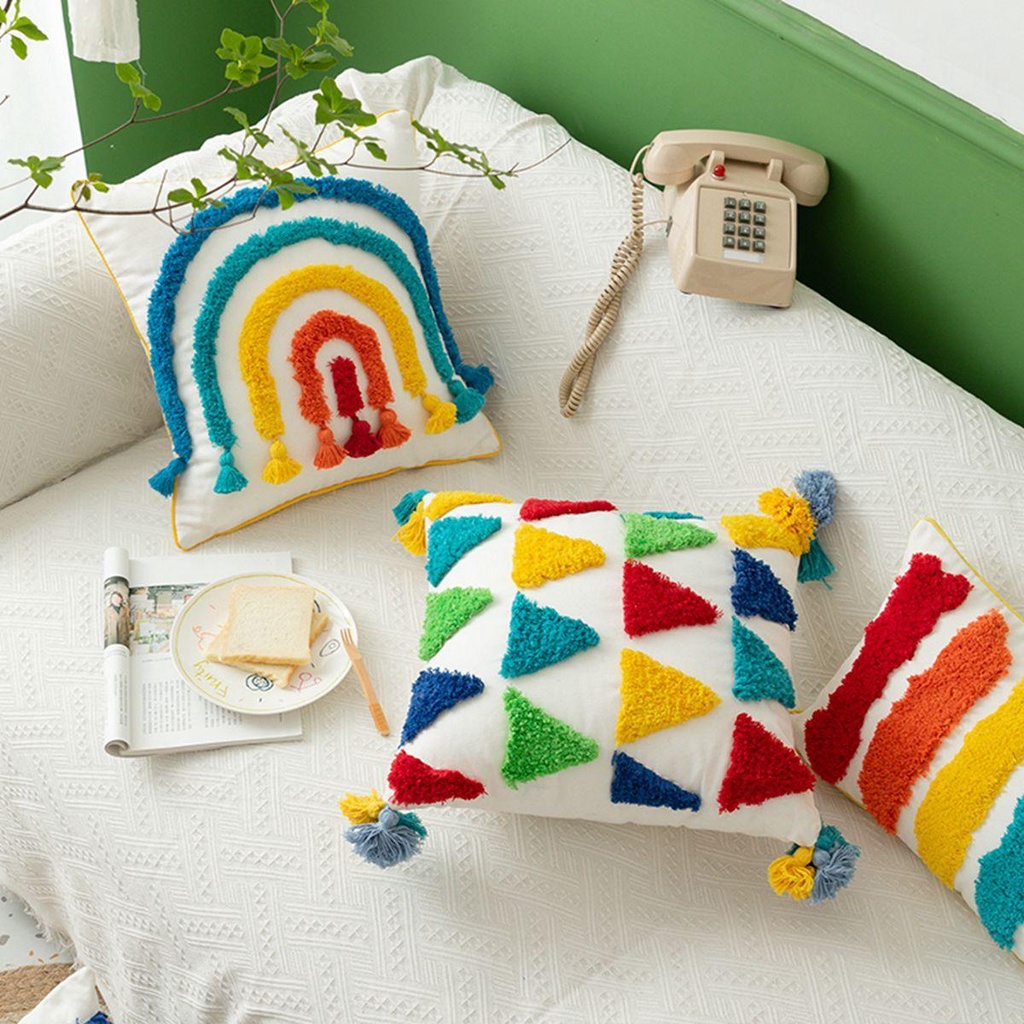 YIYU 1 Vỏ Gối Mềm Màu Cầu Vồng Trang Trí Phòng Ngủ