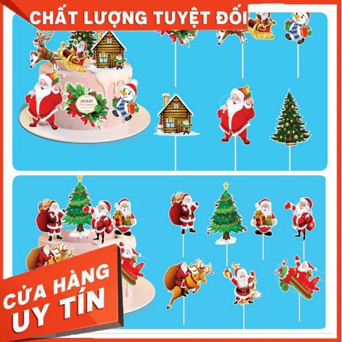 Set thẻ cắm Noel [HÀNG HOT] topper trang trí bánh kem chủ đề về ngày lễ noel đón chào năm mới và bánh sinh nhật dịp noel