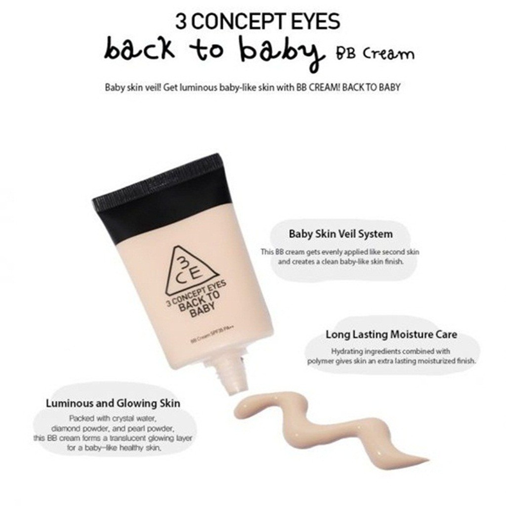 [Mã 153FMCGSALE1 giảm 10% đơn 250K] KEM NỀN BB CREAM 3CE STYLENANDA BACK TO BABY SPF 35PA+