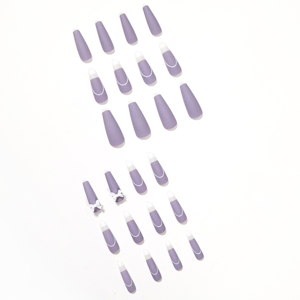 Miếng Dán Móng Tay Giả Plus Hình Nơ Tím Có Thể Tháo Rời