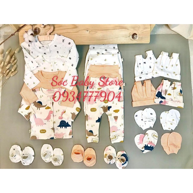 Bộ quần áo sơ sinh cotton kèm nón bao tay bao chân