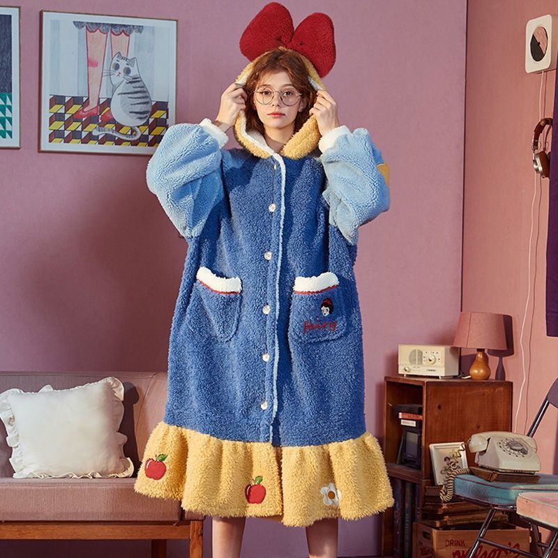 ✿✿Áo choàng ngủ lông cừu dày dáng dài thời trang mùa đông cho nữ | BigBuy360 - bigbuy360.vn