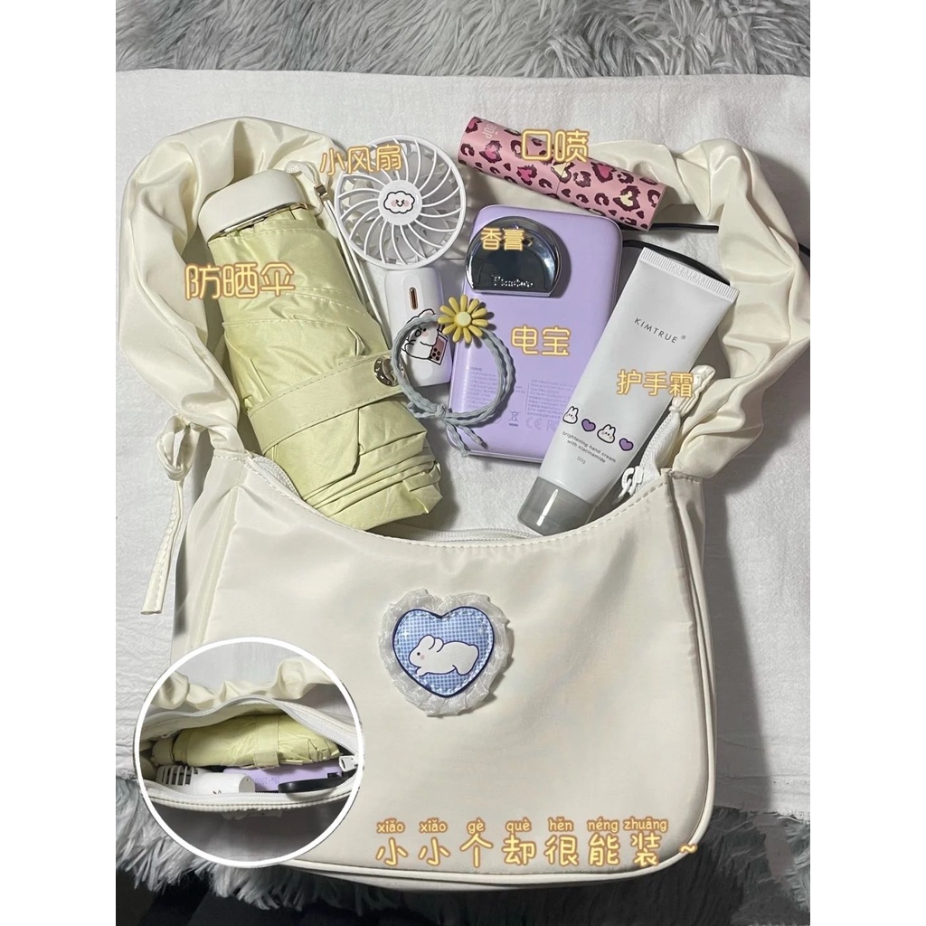 Túi Xách Tay Màu Trơn Thêu Hình Thỏ Dễ Thương Phong Cách Hàn Quốc Cho Nữ