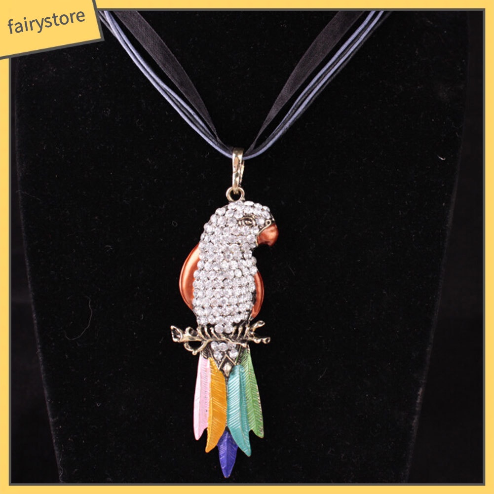 Dây chuyền ruy băng hình chim vẹt đa sắc phong cách Bohemia