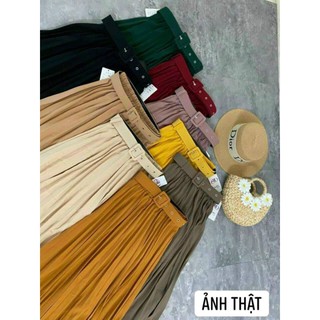 Chân váy xoè dập ly kèm đai