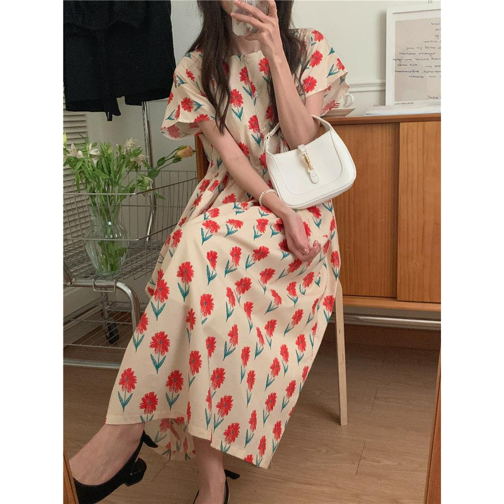 Đầm Dáng Rộng Cổ Tròn In Hoa Thời Trang Mùa Hè 52076