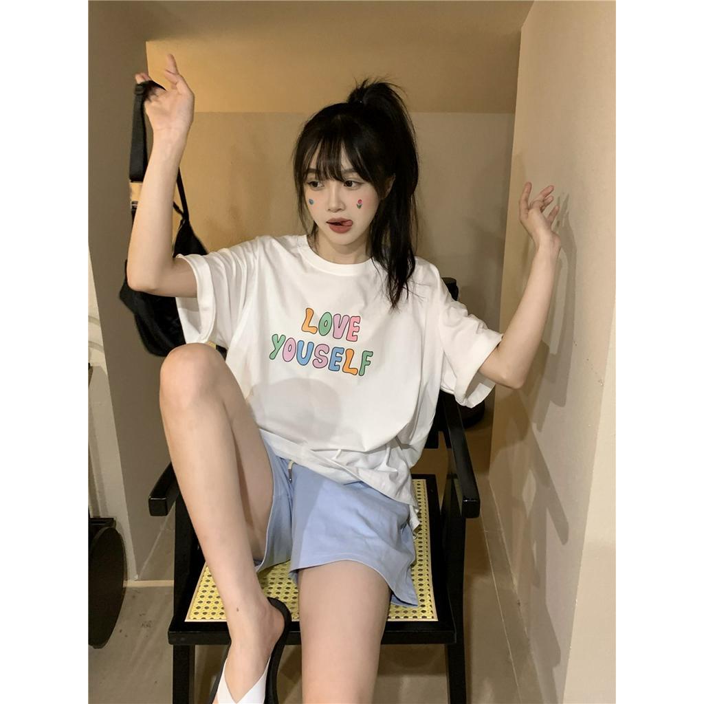 Áo Thun Cotton Trơn Ngắn Tay Dáng Rộng Dễ Phối Đồ 63935