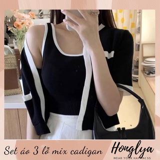 Set áo cadigan len mix áo ba lỗ len năng động cho bạn nữ