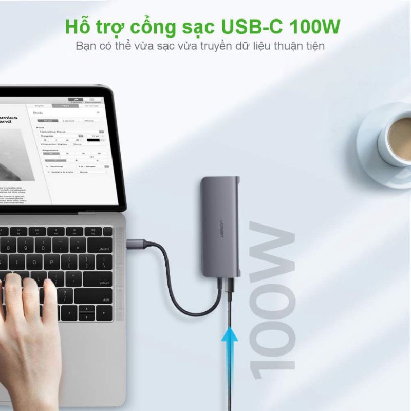 HUB bộ chuyển đổi đa năng USB Type C sang các cổng HDMI+VGA+3 cổng USB 3.0+Lan Gigabit RJ45 + SD,TF Ugreen 50538 CM212