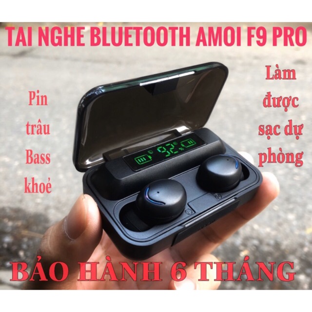 Tai Nghe Bluetooth Amoi F9 PRO Cảm Ứng - Tiếng Anh - Pin Siêu Trâu - Chống Nước - Kiêm Sạc Dự Phòng