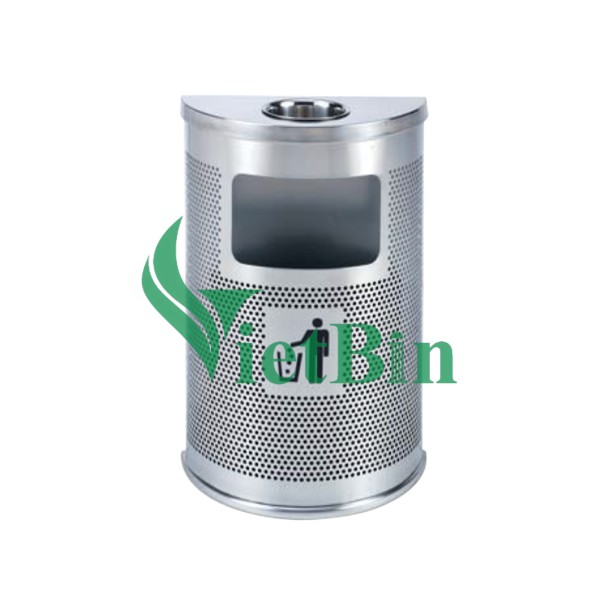 Thùng rác inox bán nguyệt có khay gạt tàn thuốc lá A55 cao cấp giá rẻ