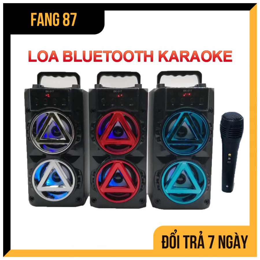 Loa bluetooth karaoke mini mic có dây 3m lưng vỏ gỗ âm thanh siêu hay bass mạnh Bảo hành 1 đổi 1