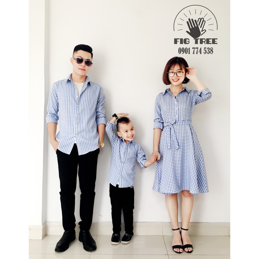 Áo gia đình (SM+ váy ) caro xanh 1cm mã số 147A siêu đẹp