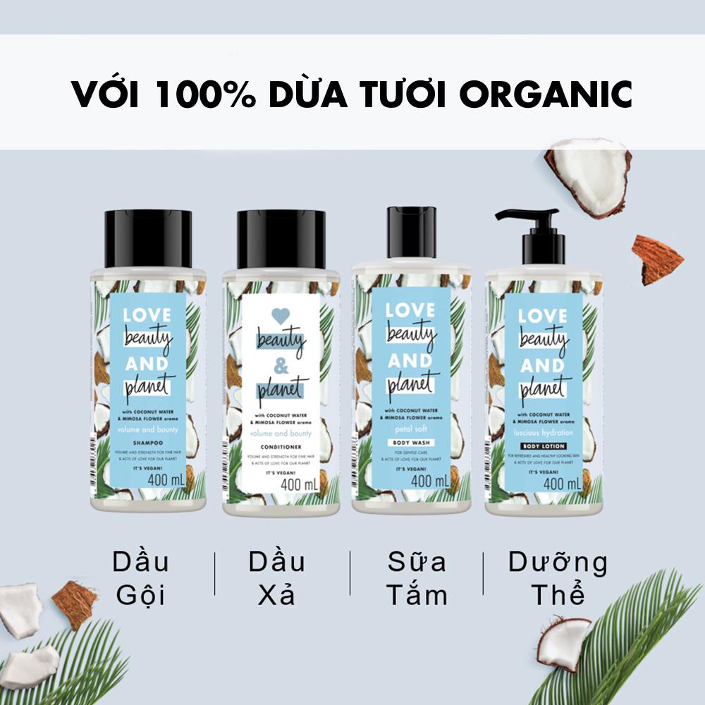 [Mã FMCGMALL -8% đơn 250K] Sữa tắm Love Beauty And Planet chăm da mềm mịn với 100% dừa tươi organic 400ml