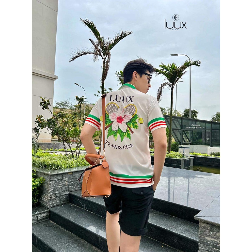 ÁO SƠ MI NAM TRẮNG HỌA TIẾT HOA PHỐI SỌC XANH ĐỎ CỰC ĐẸP