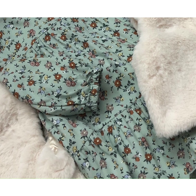 Set Váy Hoa Nhí Kèm Áo Gile Lông Thỏ Bé Gái PR Size 3-36m