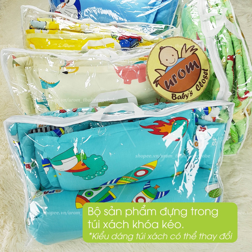 Bộ gối nệm cho bé đi học nhà trẻ mầm non mẫu giáo 80x120cm vỏ vải Cotton Thắng Lợi bông gòn Microfiber (Có túi đựng)
