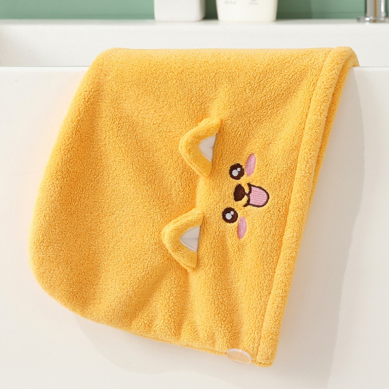 Mũ cuốn tóc dễ thương sau gội đầu, khăn quấn tóc nhanh khô, khăn đội đầu hình cún con vàng