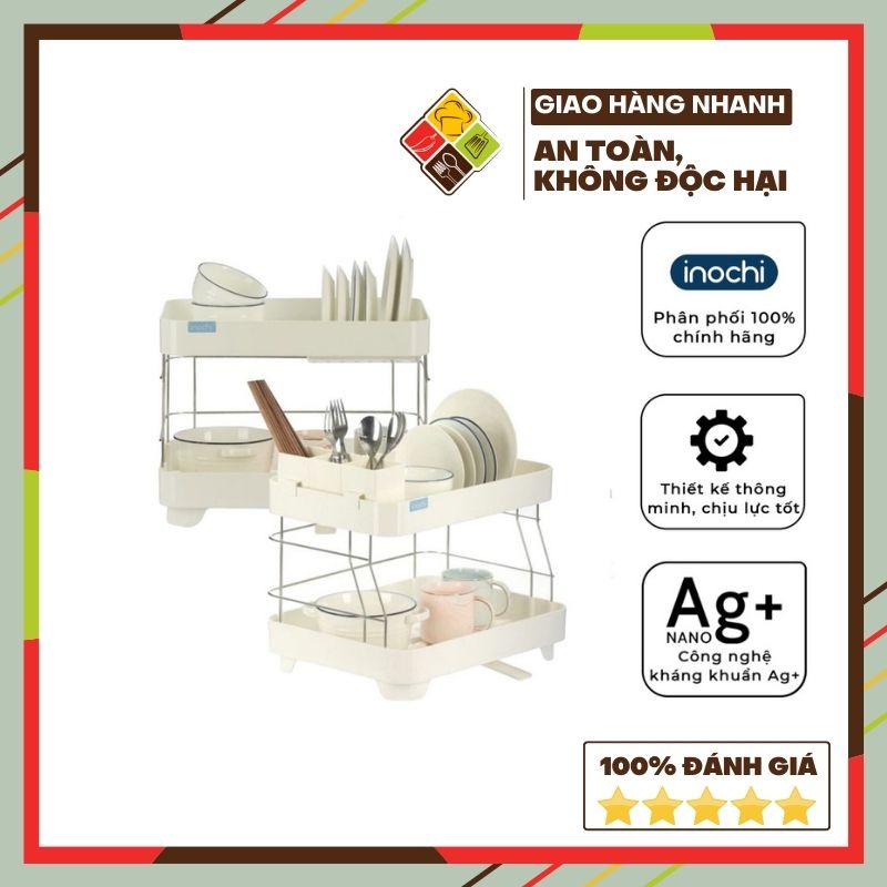 Kệ để chén bát nhựa inox 2 tầng Inochi có khay thoát nước kệ úp bát thông minh