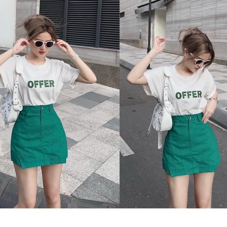 Sét đùi kiểu váy áo trắng in chữ sang chảnh thời trang mùa hè cho nàng dạo phố