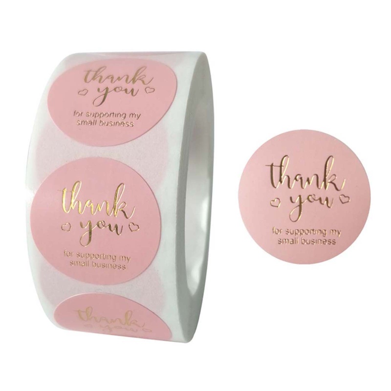 Cuộn 500 Nhãn Dán In Chữ Thank You Màu Hồng Dùng Trang Trí Gói Hàng