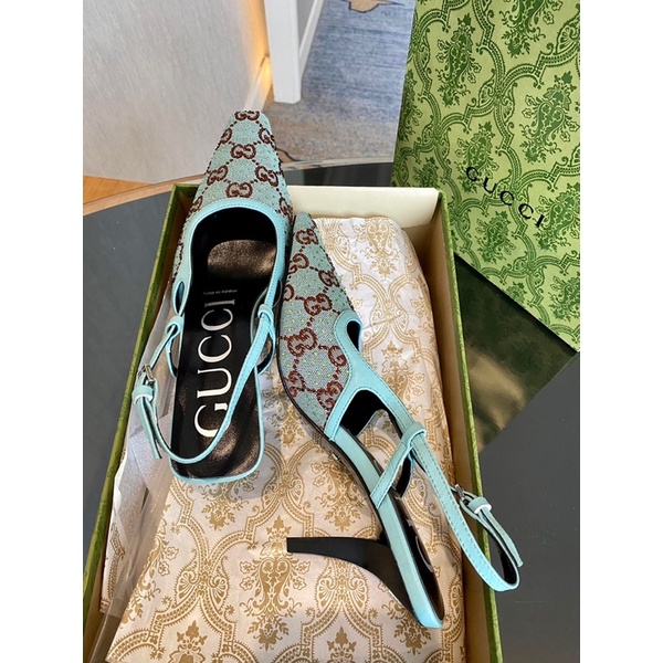 Giày cao gót mũi vuông dài quai hậu thương hiệu Gucci GC cao cấp mẫu 2022