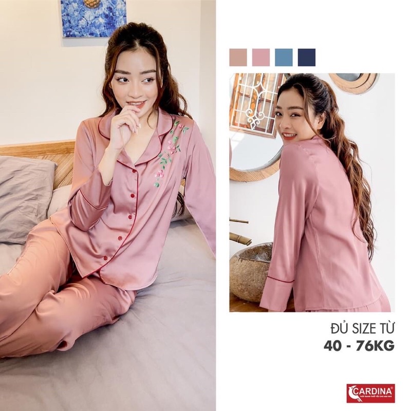 Bộ Pijama Nữ 𝐂𝐀𝐑𝐃𝐈𝐍𝐀 Áo Dài Tay, Quần Dài In Hoa Chất Lụa Satin Nhật Cao Cấp Đơn Giản, Nhẹ Nhàng 1Pi07