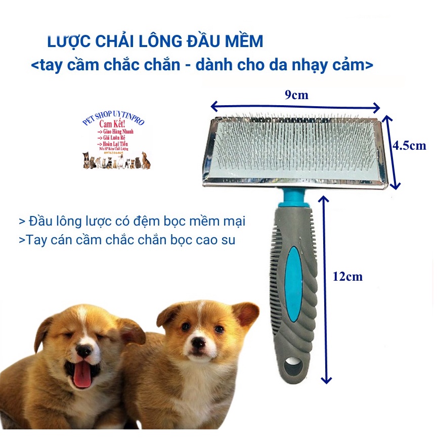 Lược chải lông Chó Mèo SLICKER BRUSH Cán nhựa dẻo chắc chắn 12cm Giúp Làm mượt lông, tơi lông thú cưng