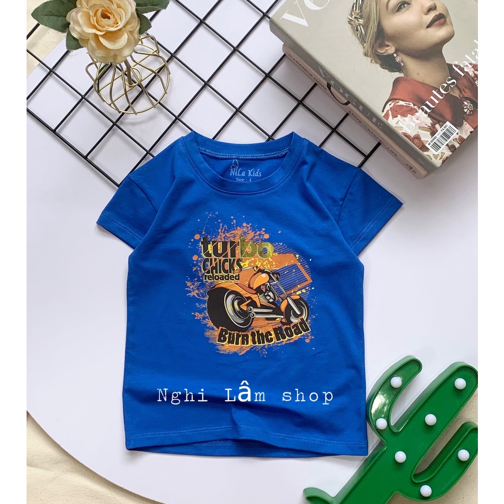 Áo thun ngắn tay bé trai chất liệu thun cotton 100% co giản 4 chiều nhiều hình in cho bé từ 10-36kg