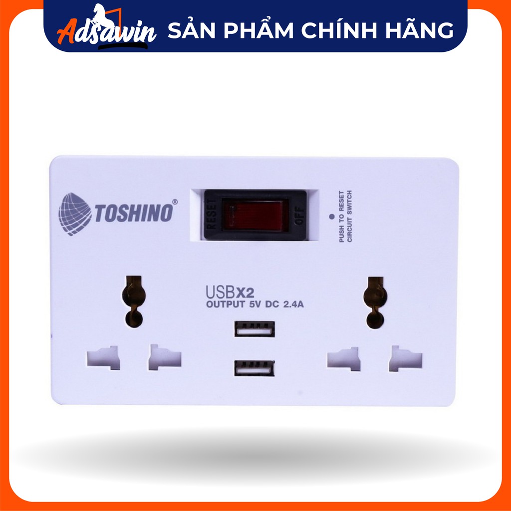 CHÍNH HÃNG-Phích cắm (Ổ cắm) chia ổ TOSHINO TW2USB MADE IN THAILAND chuyển đổi kèm công tắc và 2 cổng sạc USB.