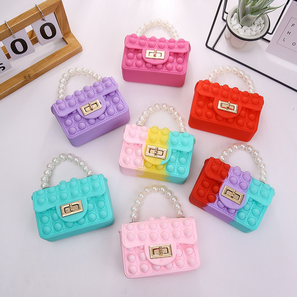 Túi Đeo Vai Đựng Tiền Xu Bằng Silicone Đính Hạt Ngọc Trai Giảm Áp Lực Qipin Cho Bé Gái