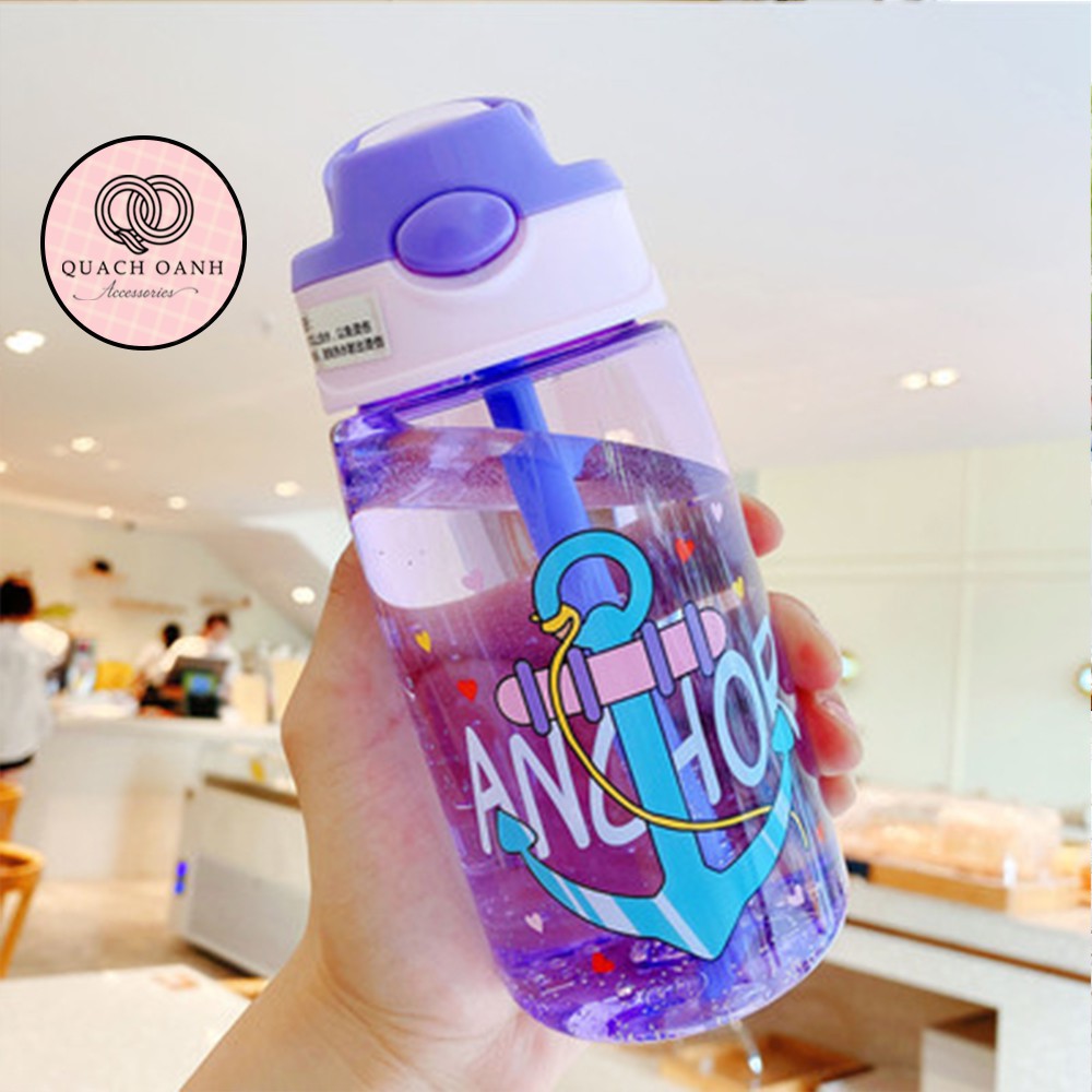 Bình đựng nước chai nước nhựa hình dễ thương có ống hút 480ml trẻ em phong cách hàn quốc - BN28