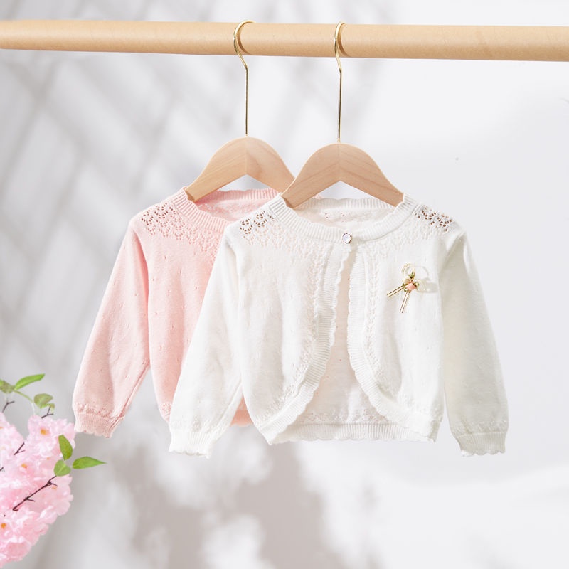Áo Khoác Cardigan Chống Nắng Vải Cotton Dệt Kim Mỏng Thời Trang Dành Cho Bé Gái