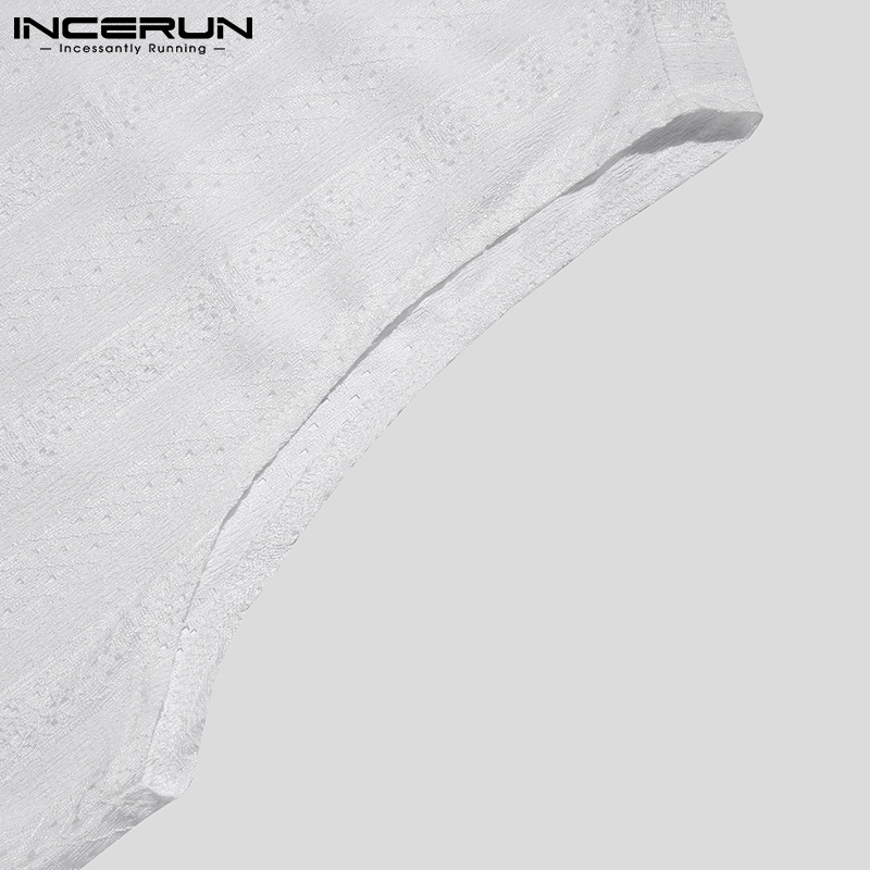 Áo ba lỗ nam INCERUN dáng rộng cổ tròn không tay ren xuyên thấu thời trang