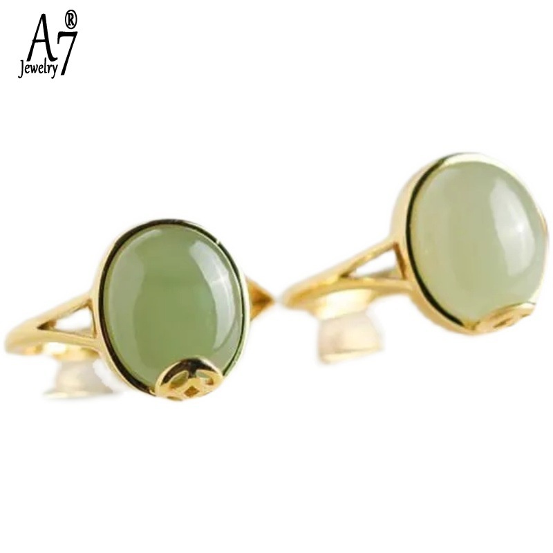 Nhẫn Hở Hình Oval Màu Vàng 18K A7Jade Cho Nữ